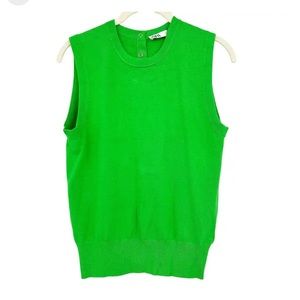 ZARA Womens Knit Snap Button Back Sleeveless Sweater Vest Tank in Green.